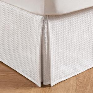 MIYE Pleated Waffle Weave Bed Skirt, Tailored Dust Ruffle 12 Inch Drop Easy Fit, Machine Washable, No Split Corners (White, King - 12" Drop)