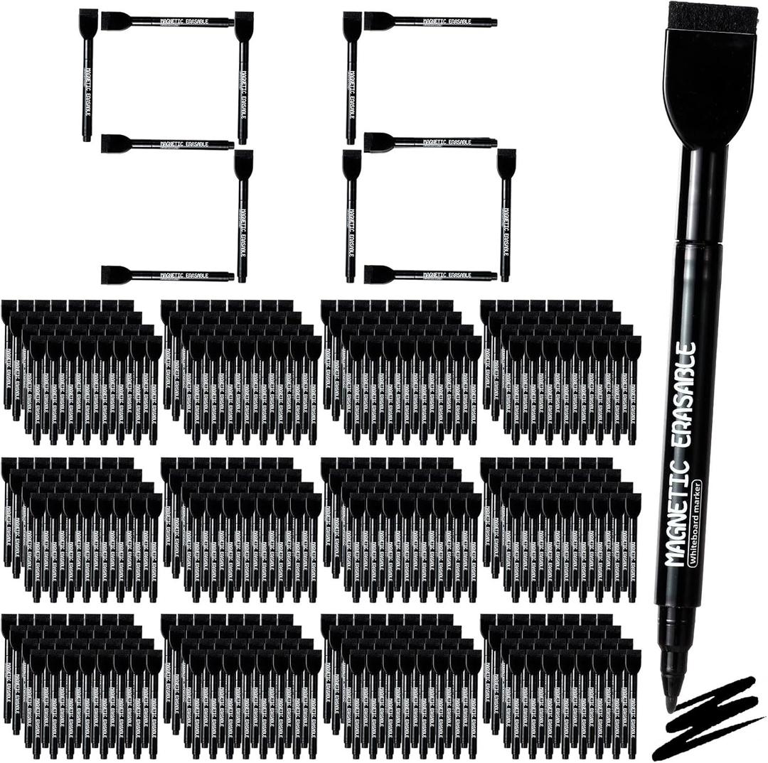 Kosiz 96 Pcs Magnetic Dry Erase Markers Fine Tip Magnetic Whiteboard Markers with Eraser Cap Colorful Dry Erase Markers Low Odor for Office School(Black)