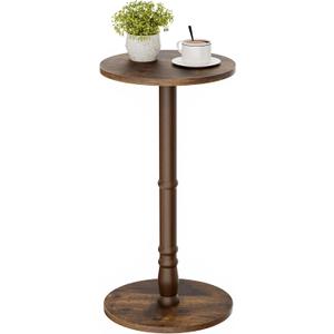 Round Side Table, Solid Wood Pillar with Wood Top & Base, Small Drink Accent Table for Living Room, Bedroom, Sofa & Office, Easy Assembly, Rustic Brown, Pack of 1