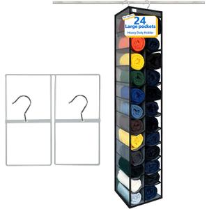 Closet Organization,24 Section, Hanging Closet Organizer, Space Saving, College Dorm Essentials for Girls, Heavy dutys Hooks Up to 45 Pounds, Clothes Storage,Closet Organizer,Grey/Black