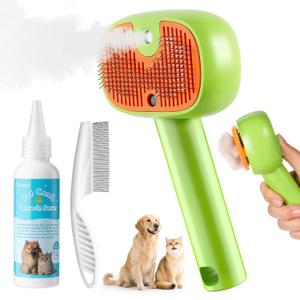 Pet Steam Brush for Dog &Cat, 3-in-1 Self-Cleaning Dog Brush Pet Spray Hair Removal Comb, 2 Spray Modes Rechargeable Deshedding Dog Steam Spray Hair Brush for Shedding Massaging Cleaning (Green)