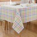 Spring Easter Tablecloth Rectangle Green Blue White Pastel Buffalo Check Plaid Table Cloth - 60 X 84 Oblong Polyester Gingham Table Cover Countryside Reusable Waterproof for Summer Party Picnic Dinner