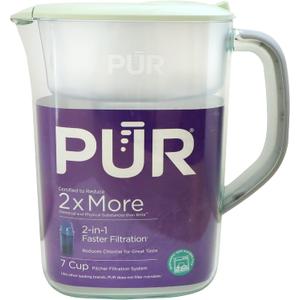 PUR 7-Cup Water Pitcher, 1 Genuine Filter, Cleaner, Great-tasting Water, Dishwasher Safe, Powerful, Faster Filtration, LockFit Cap Design - Lime