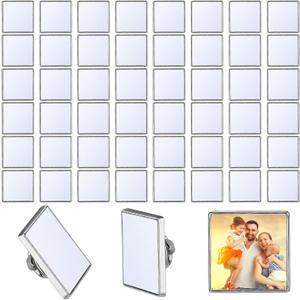 Jexine 50 Pcs Sublimation Blank Pins DIY Button Badge Kit Sublimation Silver Blank Aluminum Sheet with Butterfly Pin Backs for DIY Craft Lapel Jewelry Making Supplies (Square)