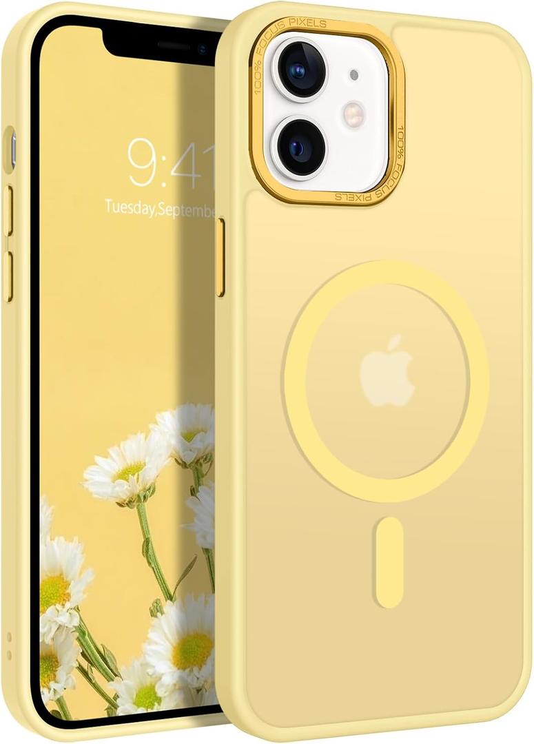 BENTOBEN Magnetic for iPhone 12 Case/iPhone 12 Pro Case [Compatible with Magsafe] Translucent Matte Phone Case Slim Thin Shockproof Women Men Girl Protective Cover, Yellow