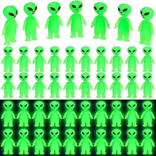 CroBlissful Mini Alien Figures Glow in The Dark Small Little Tiny Aliens Figurine to Hide and Seek for Space Party Favors Easter Toys Bulk Gifts Goodie Bag Fillers Pinata Stuffer(25 Pcs)