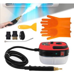Steam Cleaner, 2500W High Pressure Steam Cleaner for Cleaning, 1.2L Portable Car Steamer with Brush Heads Gloves Scraper handheld Steam Cleaner for Home Use Kitchen Grease Car Detailing (110V, Red) (Red,Orange,Yellow)