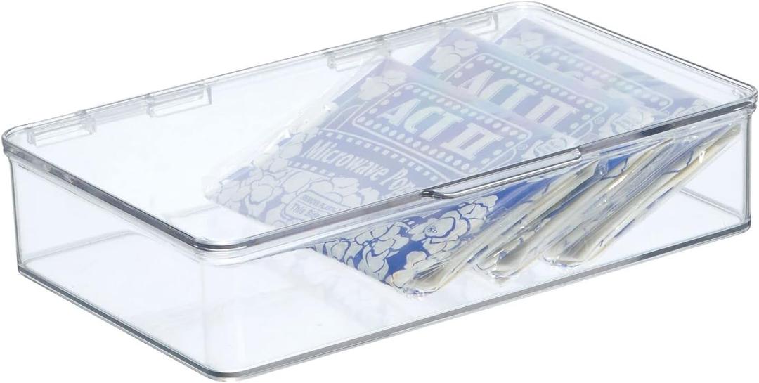 mDesign Plastic Household Stackable Storage Organizer Box Containers with Hinged Lid for Office, Bedroom, Entryway, Hallway, Garage, Playroom or Craft Room - Clear (7.1 x 10.7 x 2.3)