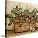 Canvas Wall Art Botanical Framed Style Vintage Strawberry Decor 16x24 Inch