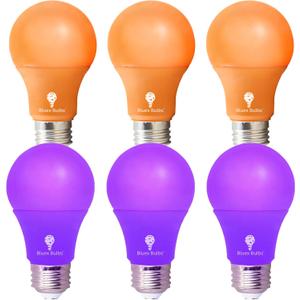 6 Pack A19 LED Purple Light Bulb LED Orange Light Bulb 120V E26 Base 7-9 Watt (50-60-watt Replacement) Purple Bulb Orange Bulb, Party Decoration, Porch, Home Lighting, Halloween Light Bulbs