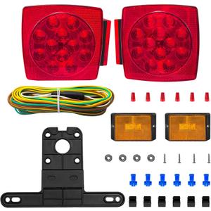 IP67 Submersible LED Boat Trailer Lights Kit, 12V Waterproof Tail Stop Brake Marker Lamps with 25' Wiring Harness & License Plate Light, Marine Trailer Accessories (Lights Kit)