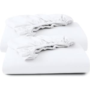 Split King/2 Pack Twin XL Fitted Sheet Only, 100% Egyptian Cotton, 600 Thread Count, 8"-16" Deep Pocket Sateen Weave Bottom Sheet, Soft Breathable Hotel Quality (Split King/2 Pack Twin XL, White)