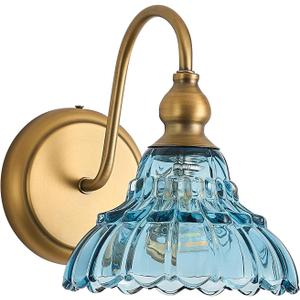 Vintage Blue Glass Lampshade Bedroom Wall Sconces 1-Light Hardwired Wall Mount Bathroom Wall Sconce Light Fixtures for Hallway Kitchen Dress Room