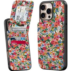 Bemal for iPhone 16 Pro Wallet Case, Built-in Card Holder, Fashion Printed, RFID Blocking, PU Leather Kickstand, Magnetic Closure, Shockproof Phone Cover for Women and Men, Flower Garden