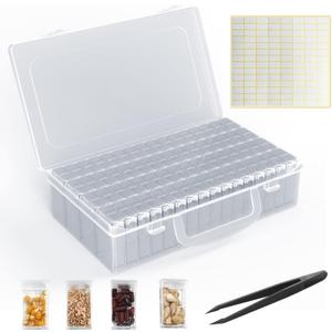 64 Solts Seed Storage Box with 112Pcs Label Sticker and a Tweezers,Diamond Painting Organizer,Portable Bead Storage,Seed Organizer Use for Flower Seeds,Vegetable Seeds.
