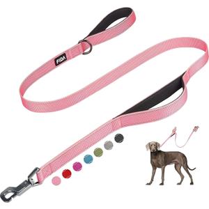 Fida 5 FT Heavy Duty Dog Leash with 2 Comfortable Padded Handles, Traffic Handle & Advanced Easy Snap Hook, Reflective Walking Lead for Large, Medium & Small Breed Dogs, Pink