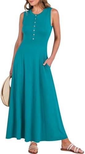 ANRABESS Women Summer Casual Sleeveless Maxi Sundress Button Fit & Flare A-Line Flowy Long Dresses 2025 Beach Outfits Size XL