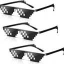 2 x JDD 3 Pack Whole Thug Life 8 Bits Pixelated Meme Party Sunglasses Mosaic Gamer Photo Props Glasses for Men Women, Black, Large
