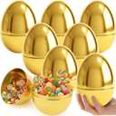 6 Pcs 6" Jumbo Golden Plastic Easter Eggs, Metallic Giant Gold Eggs Empty Easter Eggs Fillable, Easter Basket Stuffers, Party Favor, Classroom Prize Supplies for Kids