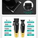 VGR Hair Clippers for Men & Hair Trimmer Set, Cordless Barber Combo with LED Display, Ceramic & Titanium Blades, 7000RPM, Type-C Rechargeable, Home & Professional Hair Cutting Kit, V-196 & 996(Gold)