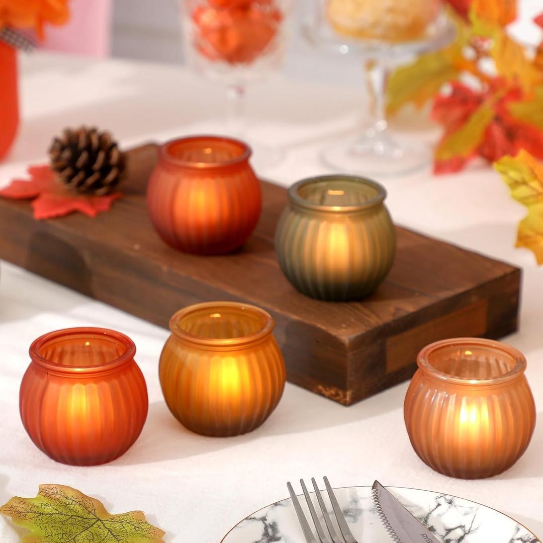12Pcs Pumpkin Votive Candle Holders Set, Thanksgiving Fall Candle Holders for Table Centerpiece Fall Home Dcor, Pumpkin Candle Holder for Thanksgiving Dinner Table Decor (Colorful)