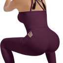 SUUKSESS Women 2 Piece Workout Sets Compression Tummy Control Leggings with Pockets Halter Built in Bra Tank Tops (Purple, S)