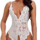 Minsera Women One Piece Lingerie Lace Bodysuit Deep V sexy Teddy Lingerie, Size M