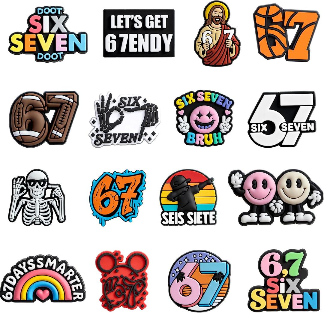 2 x 16PCS 67 Shoe Charms,6 7 Meme Shoe Decoration Party Gifts Ornament Merch