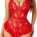 Avidlove Teddy Lingerie for Women Sexy Cut Out Lace Bodysuit One Piece Criss Cross Backless Mini Babydoll L, Red