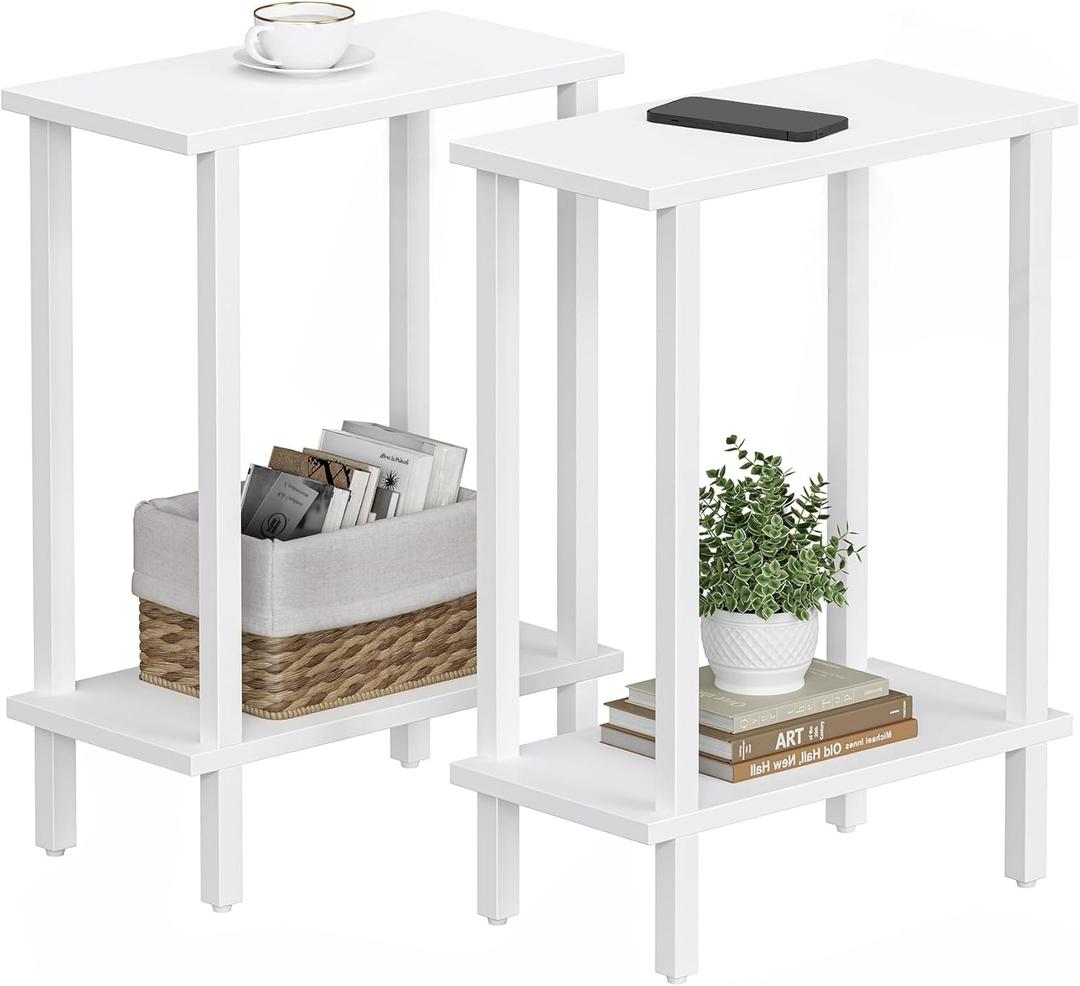 TUTOTAK Small Side Table, Narrow End Table, Set of 2, Skinny Sofa Table, Slim Nightstand, Couch Table, Living Room, Bed Room, White TB01BW0622 (2-Tier7.9"D x 15.8"W x 22.5"H)