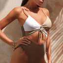 Leoparts Women's Sexy One Piece Swimsuit V Neck Cutout Bathing Suit High Cut Color Block Swimwear Monokini (M)