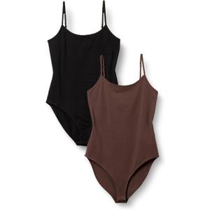 Amazon Essentials Women's Slim-Fit Cami Bodysuit, Pack of 2 (XX-Large, Black/Brown)