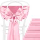 12 Pcs Pink Satin Chair Sashes Bows, 7x108 inch Chair Bow Ties Back Silky Dining Chair Sashes Satin Chair Ribbon for Wedding, Party, Banquet, Restaurant, Hotel Event, Chair Cover Decorations