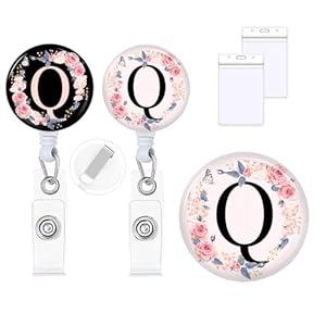 2Pcs A-Z Letter Badge Reels with Vertical Clear Plastic ID Card Holders (2.5" x 3.7") Retractable Name Tag ID Clip Holder Nursing Student RN Pediatric Teacher Office Work Accessories Q
