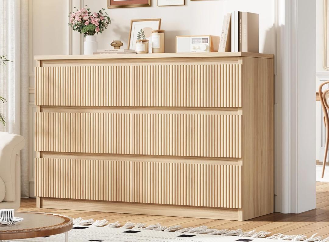 Oak 6 Drawer Dresser for Bedroom, Modern Fluted Dresser, Bedroom Dressers with Drawers, Large Double Wooden Chest of Drawers for Living Room, Hallway  

A completely new item, many scratches during transportation
