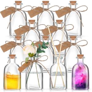 Baderke Potion Bottles with Cork 4 oz Glass Bottles Small Mini Vintage Style Favor Jars Clear Empty Bud Vases for Centerpieces Wedding Dining Table Home Decor(12 Pcs)