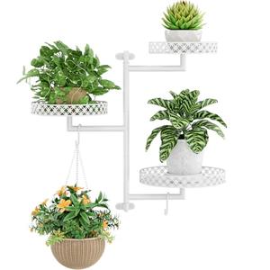 OVICAR Rotating Window Plant Shelves - Indoor Wall Plant Stand 3-Tier Floral Metal Window Shelf Holder for Multiple Plants with Hanging Hooks Home Decor White