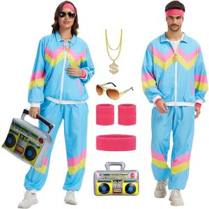 80s Outfit for Men Women-One Set 80s 90s Costumes with Accessories-Couples Track Suits for Halloween Carnival Party (X-Large, Blue)