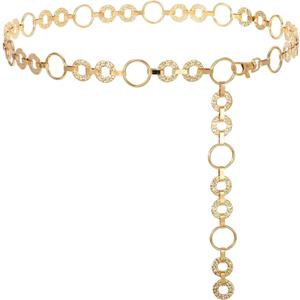 WHIPPY Metal Waist Chain Belt Women Adjustable Body Link Belts Ladies Fashion Chain for Jeans Dress, Gold Round L