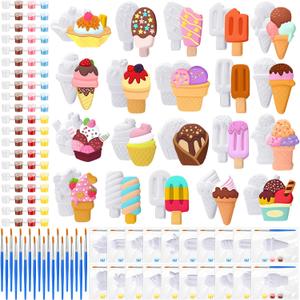 JellyArch 20 Set Ice Cream DIY Painting Kit Ceramic to Paint Your Own Ice Cream Statues Unpainted Plaster Figurines Brushes Acrylic Paints Bags Party Favor for Adults