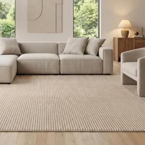 Bedsure 8x10 Faux Wool Area Rugs for Living Room, Machine Washable Carpet, Non-Slip Backing, Pet Friendly Throw Rug for Bedroom Dining Room, Natural Ivory