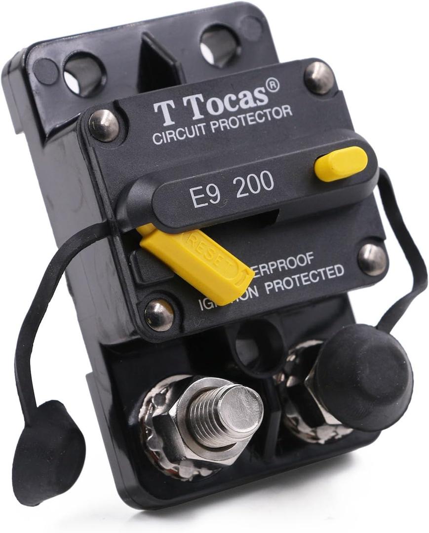 E9 3/8" M10 Studs 200 Amp Car Circuit Breaker with Manual Reset Switch 12V-48V DC for ATV Vehicles Stereo Audio Electronic Battery System 200A Waterproof