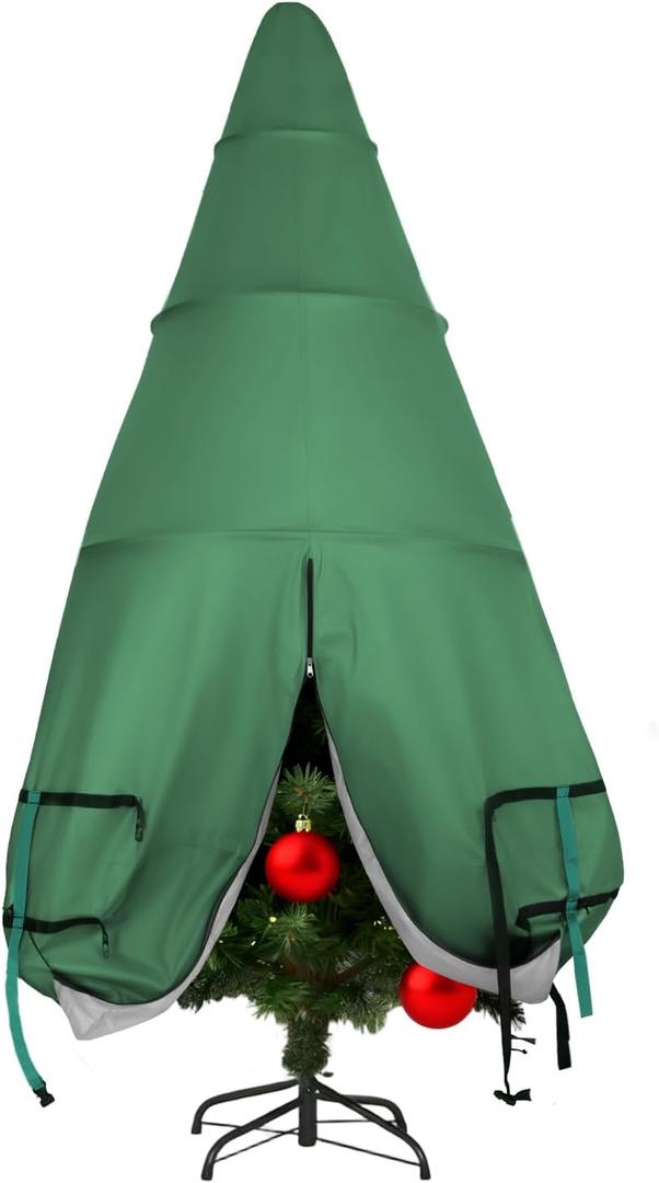 Upright Christmas Tree Storage Bag 7.5ft, Pop up and Foldable Metal Structure Xmas Tree Bags for Storage Assembled Artificial Trees, Holiday Tree Cover with Quick Release Straps Buckle, Green