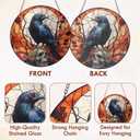 FLAGWIX Halloween Decorations Indoor - Stained Glass Window Hanging 8 in - Gothic Raven Skull Sun Catcher, Crow Halloween Decor, Black Crows Sun Catchers Indoor Window, Fall Decorations for Home (Midnight  Raven Whisper)