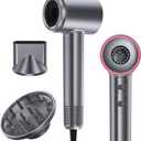Hair Dryer, 150,000 RPM Motor Negative Ionic Hairdryer with Diffuser, 1400W High-Speed Hair Dryer for Fast Drying, 5 Temps 3 Speeds Lightweight Blow Dryer for Home Salon Women Men (Dark Silver)