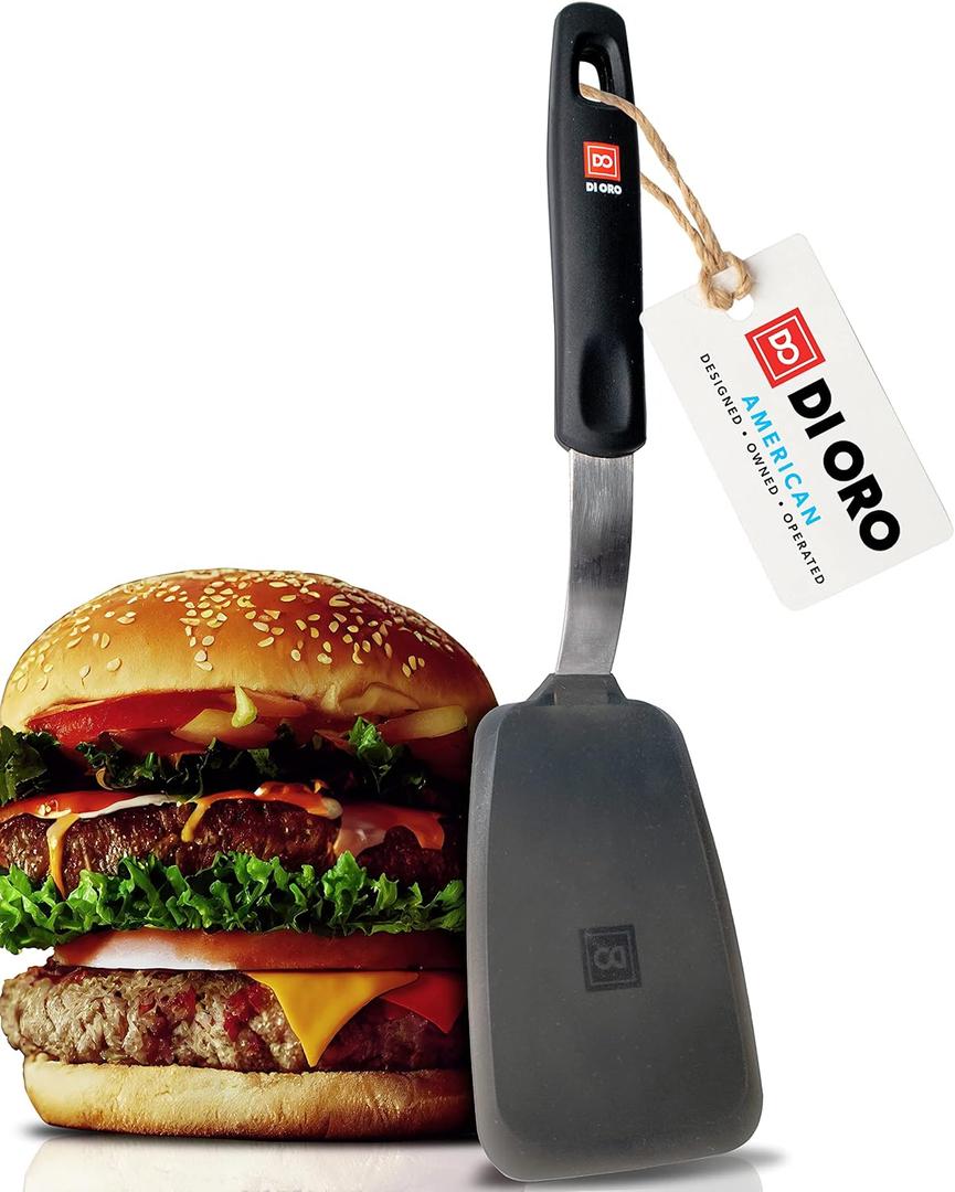 DI ORO Silicone Turner Spatula - Kitchen Spatulas for Nonstick Cookware - Flexible & Thin Cooking Turner for Flipping Pancakes & Eggs - 600F High Heat-Resistant & BPA Free - Dishwasher Safe (Black)