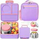 Fimibuke Bento lunch Box Set for Kids Adult with 8oz Insulated Food Jar, Lunch Bag & Sauce Cup, Leakproof Dishwasher Safe Toddler Lunch Food Container with 3-4 Compartment for School Girls Boys