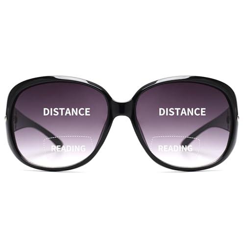 JM Classic Bifocal Reading Sunglasses for Women Vintage Reader Glasses Outdoor UV Protection Black +2.5