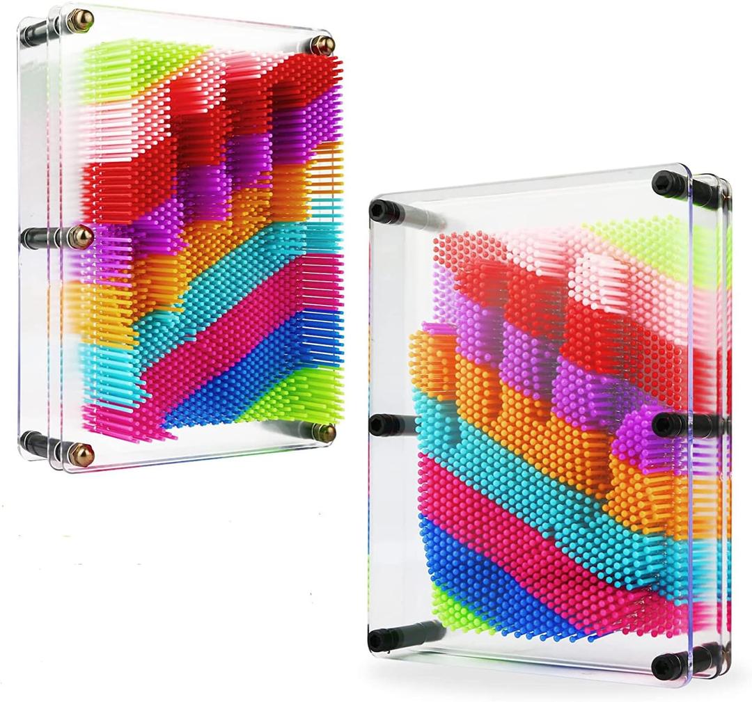 3D Pin Art Toy  Unique Rainbow Plastic Pin Art Board for Kids6 * 8 inch 3D Pin Impression Sculpture Needle Toys to Inspire Imagination and Creativity for Children (Large)