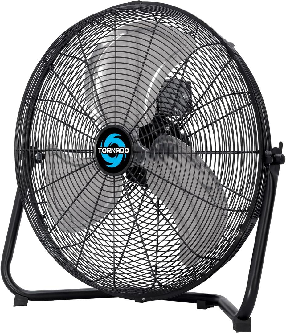 Tornado 18 Inch High Velocity Metal Floor Fan, 3-Speed Powerful Cooling for Industrial, Commercial, and Home Spaces, 120Tilt, 6.0 FT Cord - UL safety Listed, Black